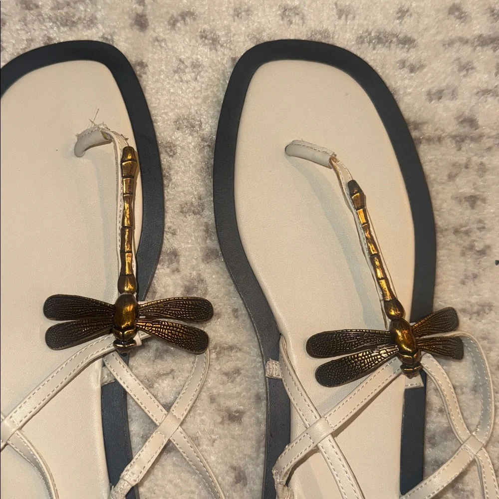 ZARA Cream and Black Dragonfly T-Strap Sandals - Picture 3 of 6